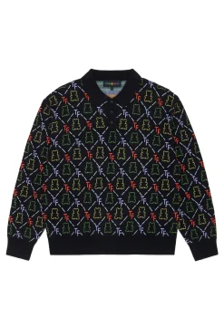 Bear Jacquard Polo Sweater-Teddy Fresh Hot