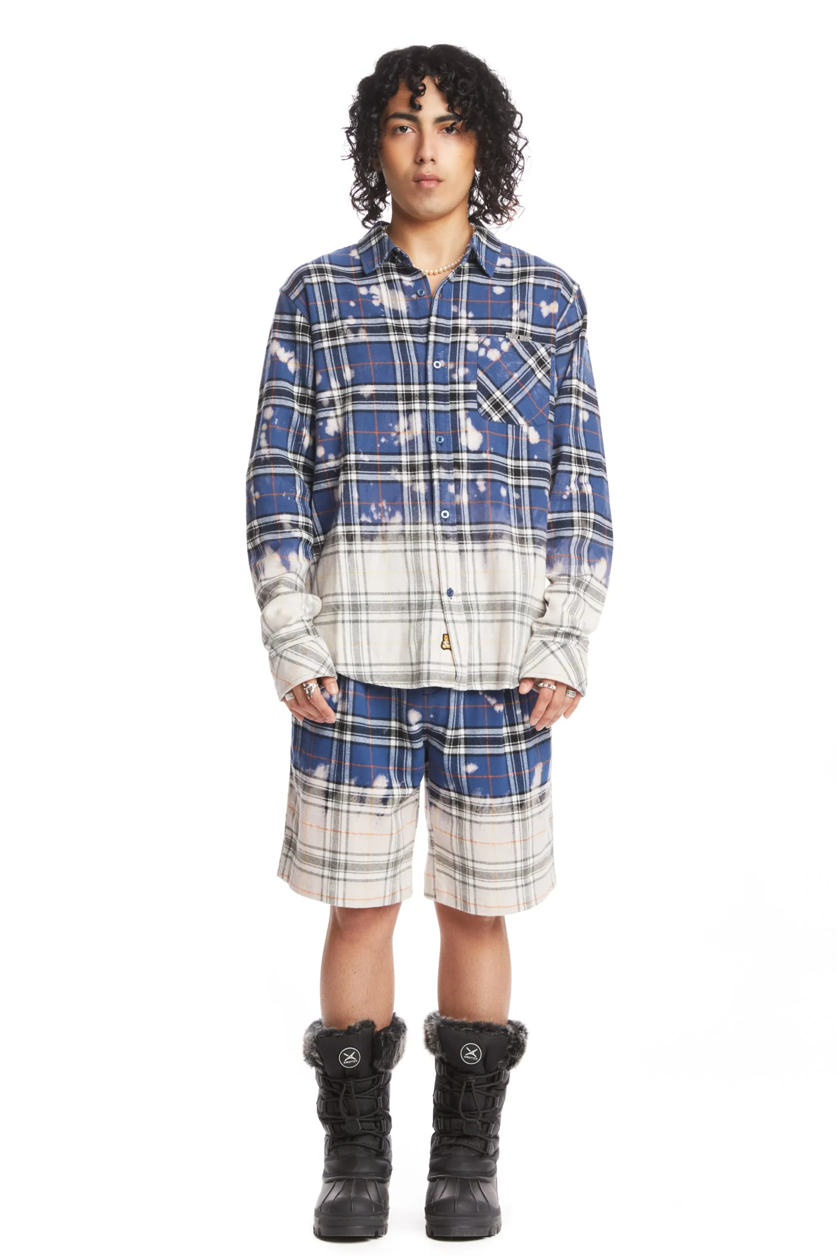 Bleached Flannel Shorts-Teddy Fresh Best