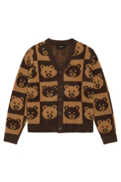 Checkered Bear Cardigan-Teddy Fresh Fashion