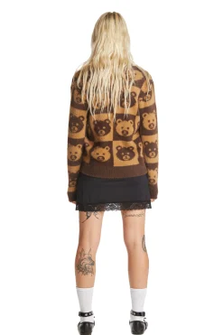 Checkered Bear Cardigan-Teddy Fresh Fashion
