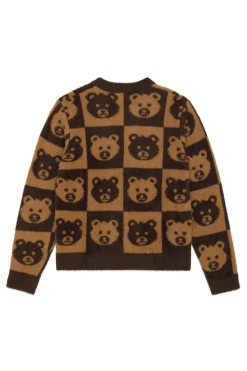 Checkered Bear Cardigan-Teddy Fresh Fashion