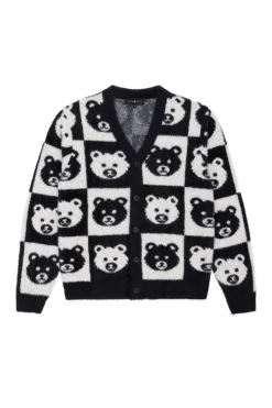 Checkered Bear Cardigan-Teddy Fresh Fashion
