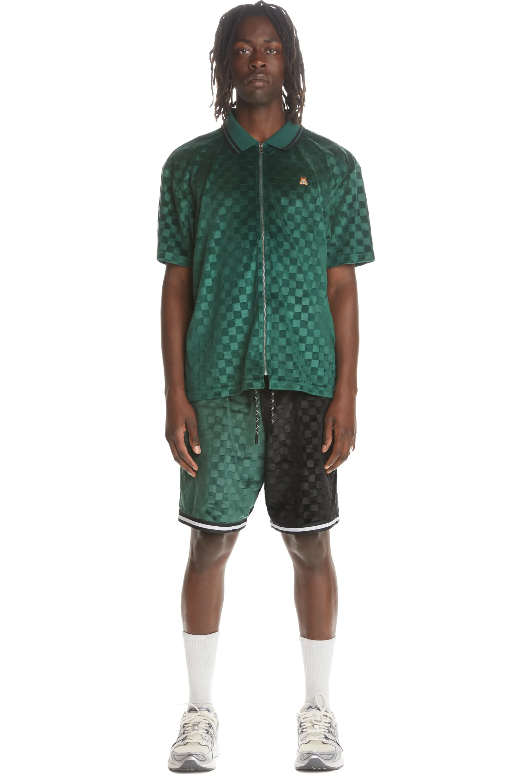 Embossed Checker Velour Shorts-Teddy Fresh Outlet