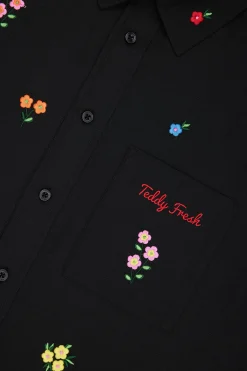 Flower Embroidery Shirt-Teddy Fresh Hot