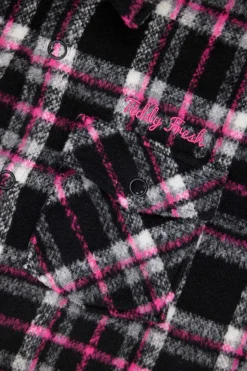 Fuzzy Plaid Snap Shacket-Teddy Fresh New
