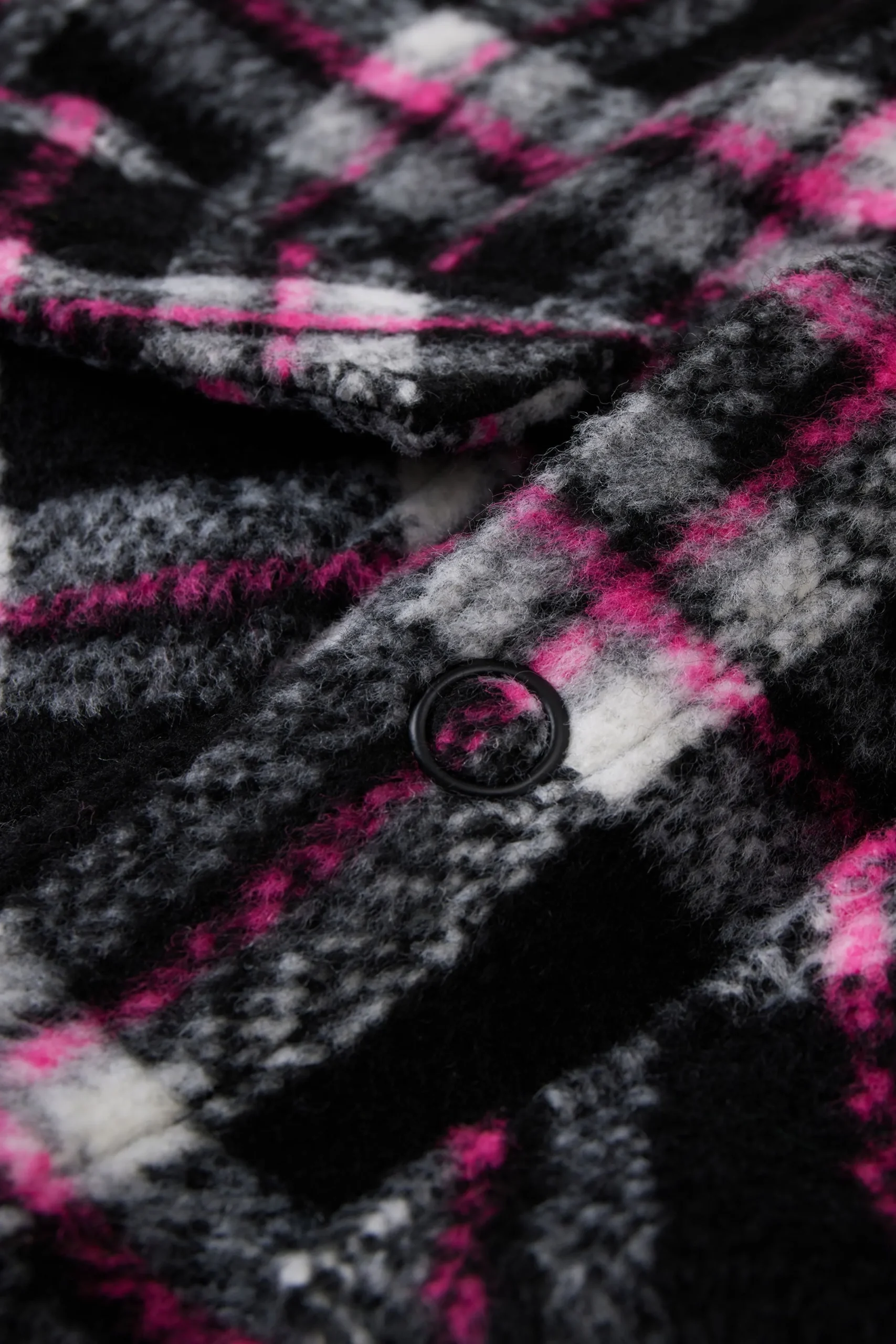 Fuzzy Plaid Snap Shacket-Teddy Fresh New