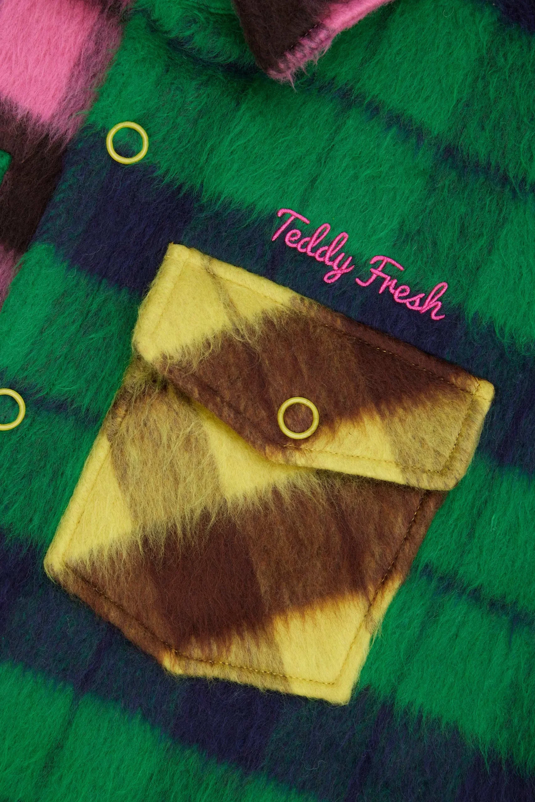 Fuzzy Plaid Snap Shacket-Teddy Fresh New