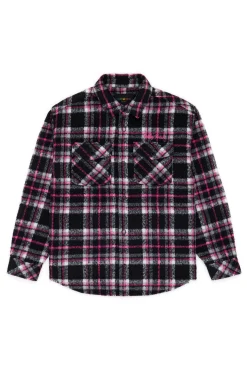 Fuzzy Plaid Snap Shacket-Teddy Fresh New