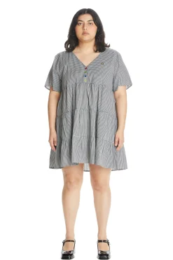 Gingham Button Dress-Teddy Fresh New
