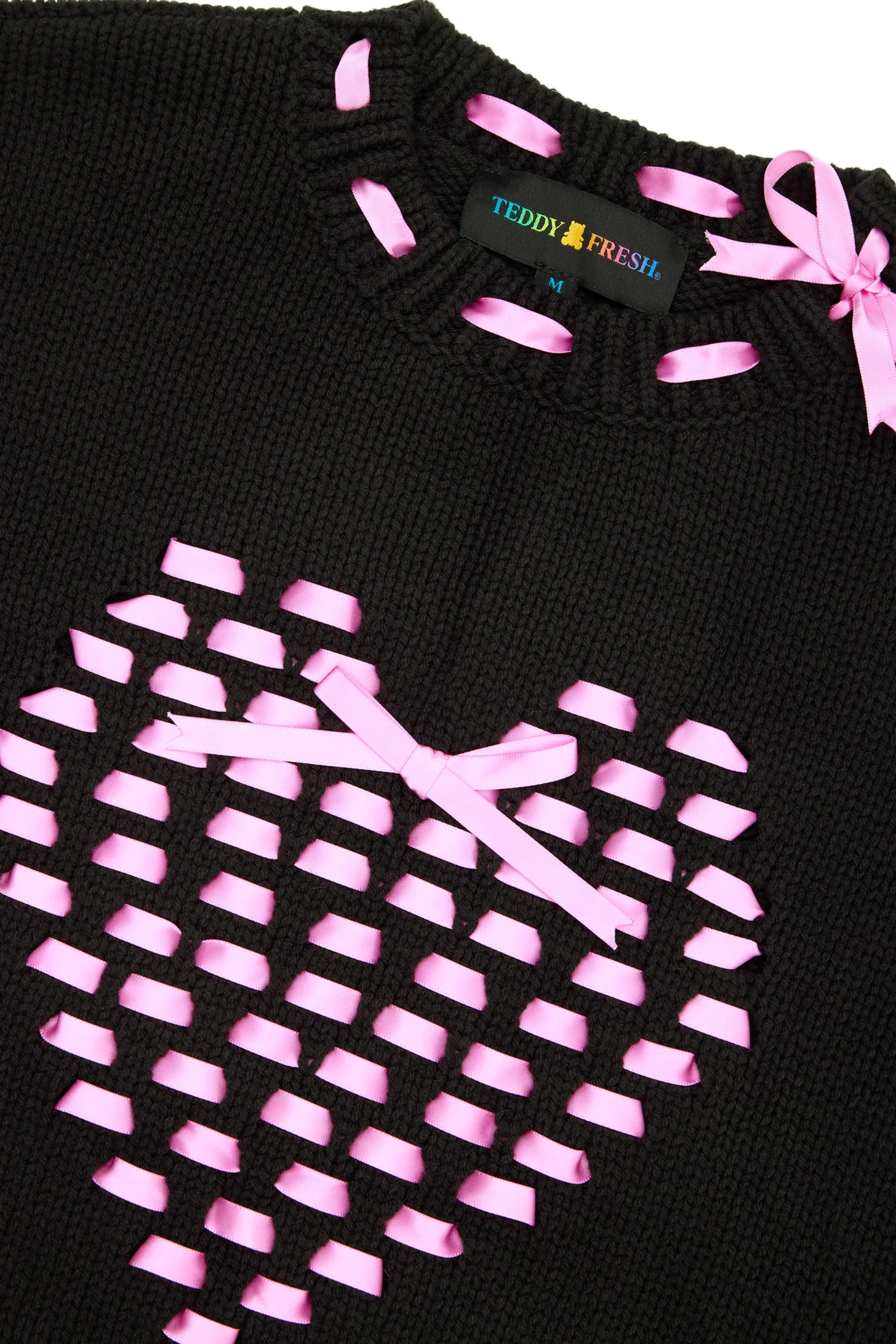 I Heart U Ribbon Weave Sweater-Teddy Fresh Store