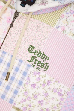 Quilt Print Zip Hoodie-Teddy Fresh Clearance